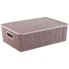 Корзина для хранения VIOLET Вязь 7,5л с крышкой розовый нюд 532111