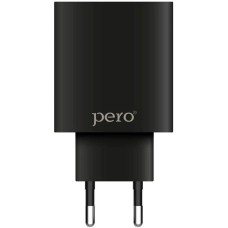 PERO Сетевое зарядное устройство TC02, 2xUSB-A, 10.5Вт, 2.1A, черный [тс02bl2a]