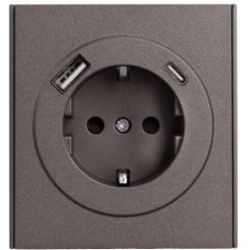 KRANZ Розетка STRONG 1-ая с/з с/у з/ш 16А с USB A+C быстрой зарядки 5В/3А графит