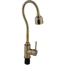 МАГНУС - Смеситель для кухни, с гибким изливом, с двухрежимным аэратором, из нержавеющей стали марки 304, цвет БРОНЗА. 92141