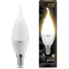 GAUSS Лампа светодиодная 6.5Вт цок.:E14 свеча 220B св.свеч.бел.теп. (упак.:10шт) (104101107)