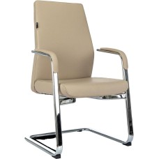 БЮРОКРАТ Кресло _JONS-LOW-V бежевый кожа низк.спин. полозья металл хром