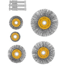 DENZEL Набор щеток для дрели, 5 Плоских 25-38-50-63-75 мм, шпилька, нерж. вит. проволока 74495