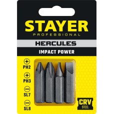 STAYER Hercules, 36 мм, 4 шт, биты для ударной отвертки, Professional (25667-S4)