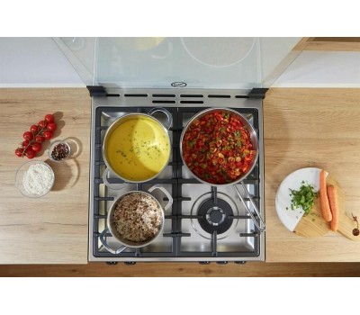 GORENJE Газовая плита GK6A20WF, электрическая духовка, стеклянная крышка, чугун, белый