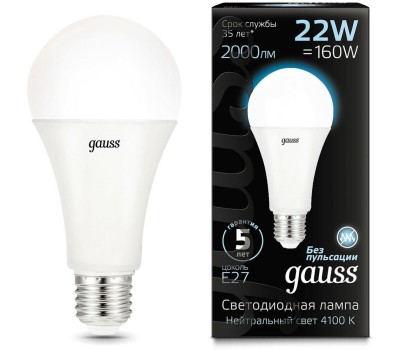 GAUSS Упаковка ламп LED E27, шар, 22Вт, 10 шт. [102502222]