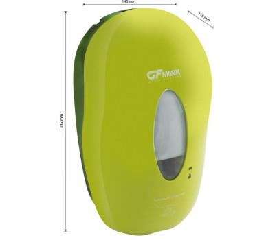 GFmark - Дозатор СЕНСОРНЫЙ, для жидкого МЫЛА , модель КОКОН с окошком, пластик АБС, САЛАТОВЫЙ, с датчиком объёма жидкости и уровня заряда батарей, 1000 мл 723