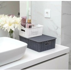 Корзина для хранения VIOLET Вязь 7,5л с крышкой серая 532118