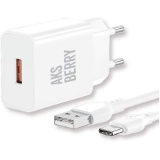 СЗУ AKSBERRY (6972969383088) T42 QC3.0 + кабель Type C (белый)