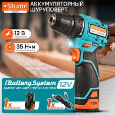 STURM! Дрель-шуруповерт STURM CD1235, 2Ач, с одним аккумулятором