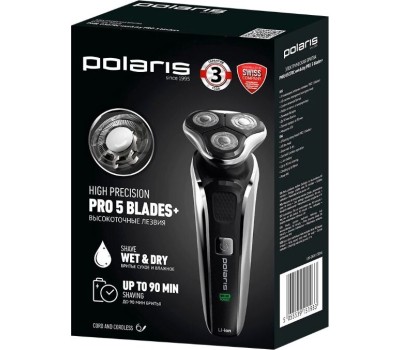Бритва POLARIS PMR 0307RС WET&DRY PRO 5 BLADES+ черный/хром