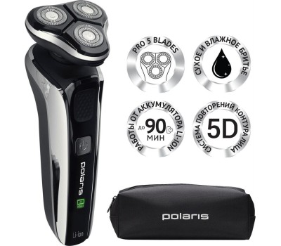 Бритва POLARIS PMR 0307RС WET&DRY PRO 5 BLADES+ черный/хром