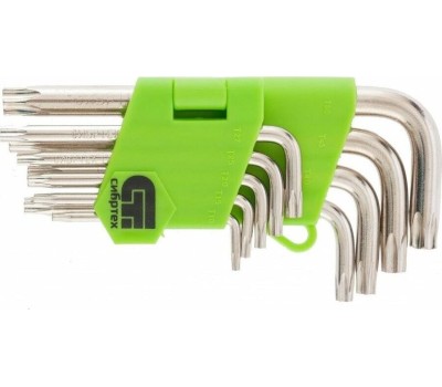 Набор ключей СИБРТЕХ Набор ключей имбусовых Tamper-Torx , 9 шт: ТT10-ТT50.45x, закаленные, короткие, никель