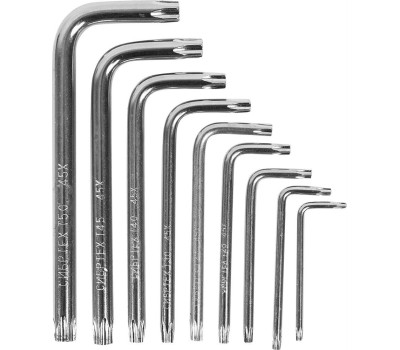 Набор ключей СИБРТЕХ Набор ключей имбусовых Tamper-Torx , 9 шт: ТT10-ТT50.45x, закаленные, короткие, никель