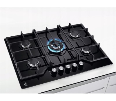 Варочная панель газовая ELECTROLUX Газовая варочная панель KGG75362K, 5 конфорок, закаленное стекло, черный