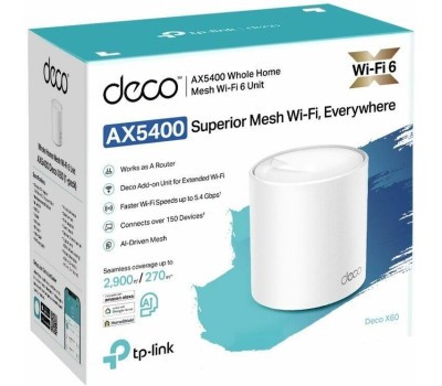 TP-LINK Бесшовный Mesh роутер Deco X60(1-pack), Wi-Fi 6, AX5400, 2.4/5ГГц, 2 LAN, белый