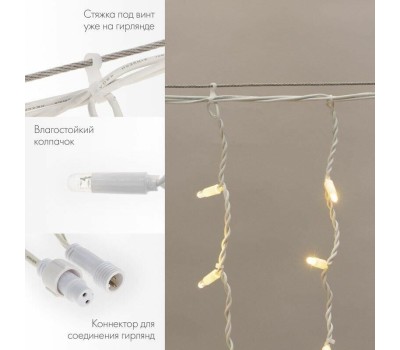 NEON-NIGHT Гирлянда светодиодная Бахрома (Айсикл) 3,2х0,9м 120 LED ТЕПЛЫЙ БЕЛЫЙ белый каучук 3,3мм IP67 постоянное свечение 230В нужен блок 315-001