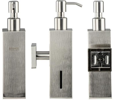 BRIMIX - Дозатор для жидкого мыла настенный, антивандальный, 250 мл, квадратный корпус, из нержавеющей стали SUS 304, цвет САТИН. 22077
