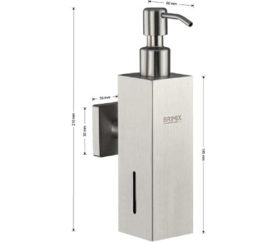 BRIMIX - Дозатор для жидкого мыла настенный, антивандальный, 250 мл, квадратный корпус, из нержавеющей стали SUS 304, цвет САТИН. 22077