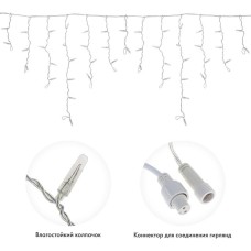 NEON-NIGHT Гирлянда светодиодная Бахрома (Айсикл) 4,8х0,6м 176 LED БЕЛЫЙ прозрачный ПВХ IP65 эффект мерцания 230В нужен блок 303-500-1