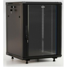 HYPERLINE Шкаф коммутационный TWB-FC-1266-GP-RAL9004 настенный, стеклянная передняя дверь, 12U, 600x662x600 мм