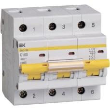 IEK Автоматический выключатель ВА47-100 (MVA40-3-100-C) 100A тип C 10кА 3П 400В 4.5 модуля белый (упак.:1шт)