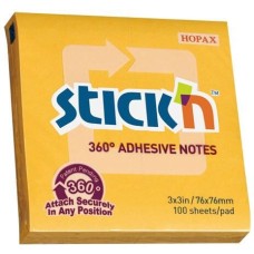 STICK`N Блок самоклеящийся бумажный 21551 76x76мм 100лист. 70г/м2 оранжевый клей по периметру