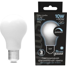 GAUSS Лампа филам. Filament A60 10Вт цок.:E27 груша 220B св.свеч.бел.нейт. (упак.:1шт) (102202210-D)