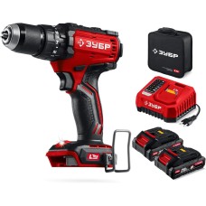 ЗУБР 20 В, 65 Н·м, 2 АКБ LMS (2 А·ч), бесщеточная ударная дрель-шуруповерт, сумка (ДБУ-65-22)