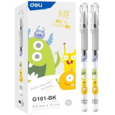 DELI Ручка гелев. EG101-BK прозрачный d=0.5мм черн. черн. карт.уп. игловидный пиш. наконечник резин. манжета
