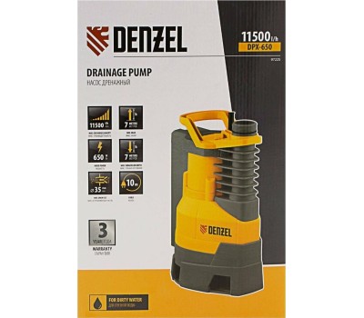 Дренажный насос DENZEL Дренажный насос DPХ650, 650 Вт, подъем 7 м, 11500 л/ч 97225