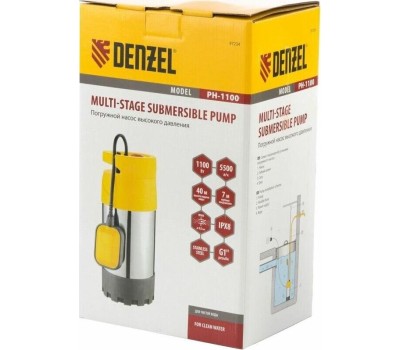 Дренажный насос DENZEL Погружной насос высокого давления PH1100, 1100Вт, подъем 40м, 5500 л/ч 97234