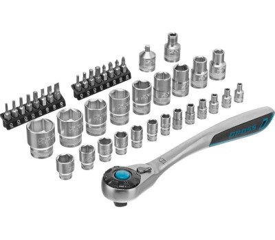 Наборы инструмента GROSS Набор торцевых головок, трещотка 120 зубьев, 41 предмет, 1/2