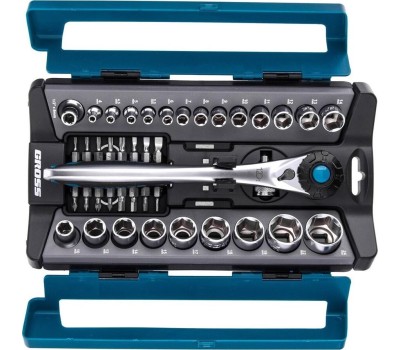 Наборы инструмента GROSS Набор торцевых головок, трещотка 120 зубьев, 41 предмет, 1/2