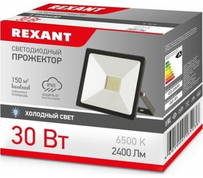 Прожектор светодиодный REXANT (605-003) 30 Вт 200-260В IP65 2400 лм 6500 K холодный свет