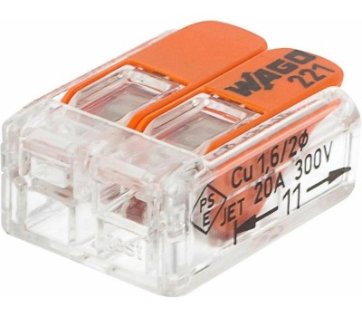 Электроустановочные изделия WAGO (07-5161-05) СЕРИЯ 221-412 УНИВЕРСАЛЬНАЯ 2-Х ПРОВОДНАЯ КЛЕММА