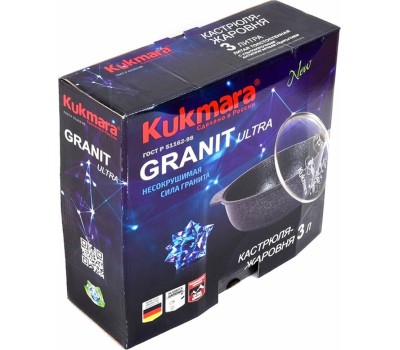 Жаровня КУКМОР жгг31а а/пр литая 3,0л стекл/кр Granit ultra blue