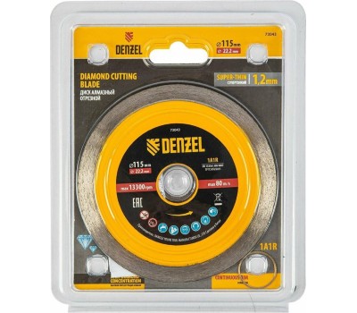 Алмазный диск DENZEL Диск алмазный отрезной 115 х 22,2 мм, сплошной, супертонкий, горячий пресс, мокрое резание 73043