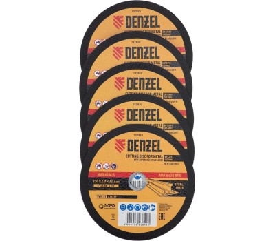 Отрезной круг DENZEL Круг отрезной по металлу, 230 х 2,0 х 22,2 мм, A36TBF, в метал.банке, 5 шт. 737920