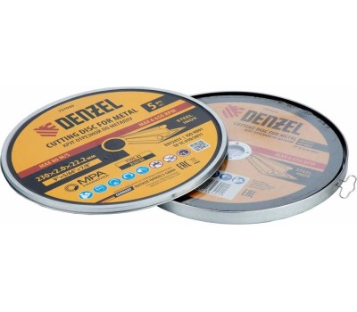 Отрезной круг DENZEL Круг отрезной по металлу, 230 х 2,0 х 22,2 мм, A36TBF, в метал.банке, 5 шт. 737920
