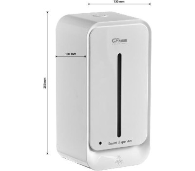 GFmark - Дозатор СЕНСОРНЫЙ, для жидкого мыла, прямоугольный корпус, пластик АБС, с полоской, 1000 мл, цвет БЕЛЫЙ. 729