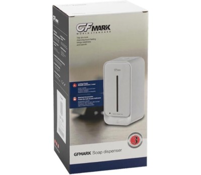 GFmark - Дозатор СЕНСОРНЫЙ, для жидкого мыла, прямоугольный корпус, пластик АБС, с полоской, 1000 мл, цвет БЕЛЫЙ. 729