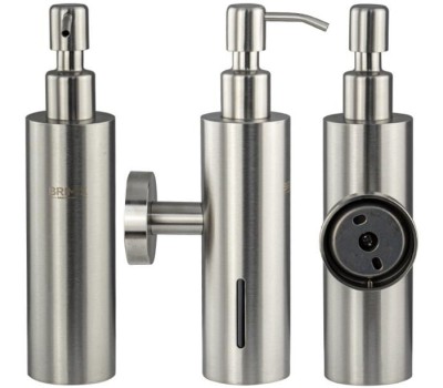 BRIMIX - Дозатор для жидкого мыла настенный, антивандальный, 250 мл, цилиндрический корпус, из нержавеющей стали SUS 304, цвет САТИН. 22088