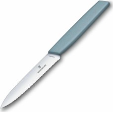 посуда VICTORINOX Нож кухонный Swiss Modern, универсальный, 100мм, заточка серрейтор, стальной, голубой [6.9006.10w21]