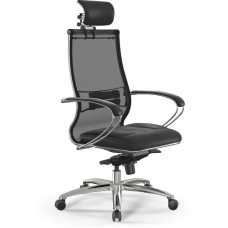 МЕТТА Кресло Samurai SL-2, сетка/экокожа, до 150кг, синхромеханизм, фиксированные подлокотники, черный/черный