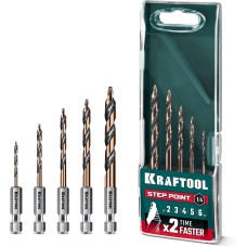 KRAFTOOL STEP POINT, 5 шт, набор сверл по металлу для винтовёртов и шуруповертов IMPACT READY (29653-H5)