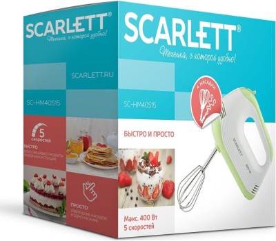 Миксер SCARLETT SC-HM40S05 белый с зеленым