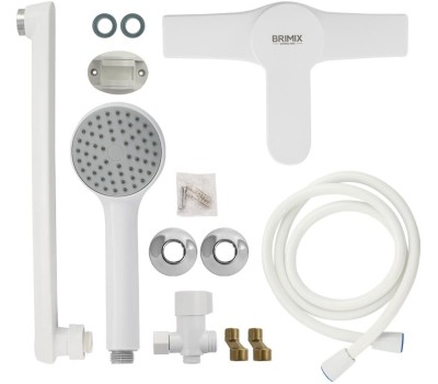 Смеситель для ванной BRIMIX 555 Смеситель в ванную длинный излив с дивертором, шаровый из высокопрочного пластика АБС - БЕЛЫЙ