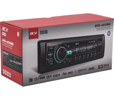 Автомагнитола ACV AVS-401UBG (1din/База 36мм/зеленая/Bluetooth/USB/TYPE-C/AUX/SD/FM/4*50)