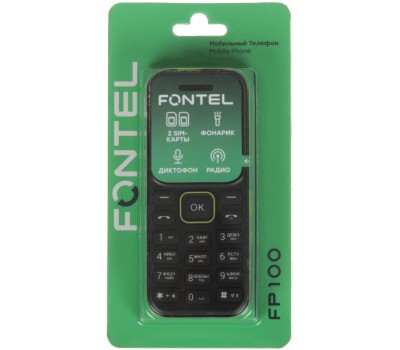 Телефон мобильный FONTEL FP100 черно-зеленый